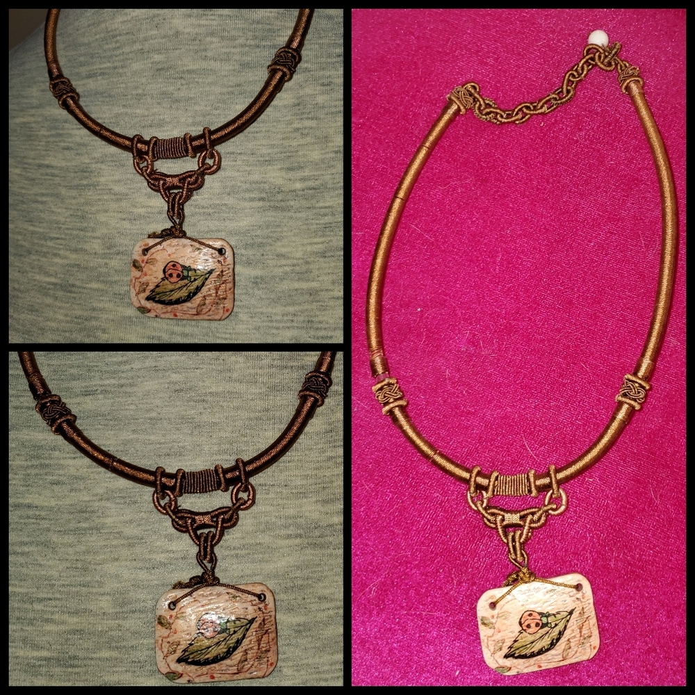 Beautiful Lady Bug choker-like braided necklace